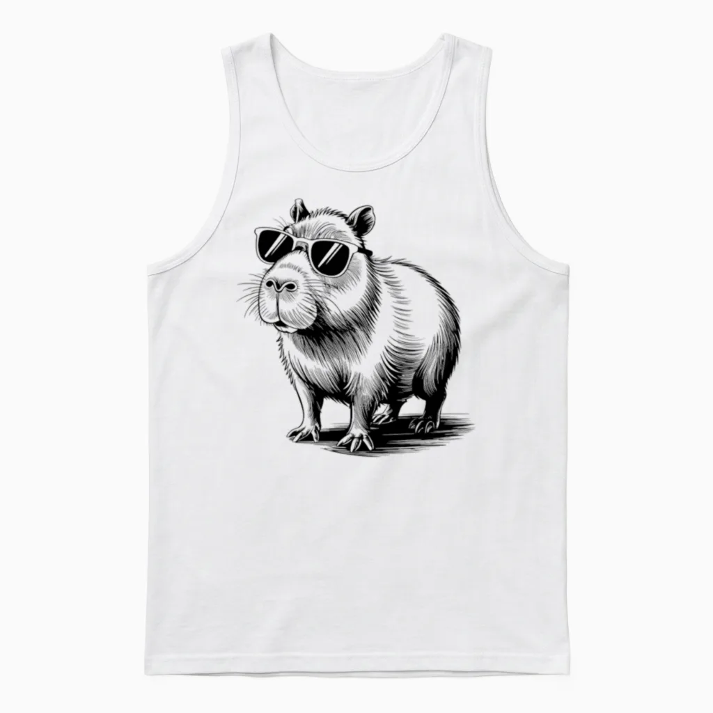 Cool Capybara with Sunglasses Funny Capybara Unisex Tank Top in White