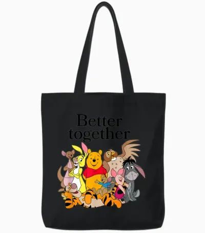 Disney Winnie the Pooh Better Together Friends Group Shot Tote Bags - Black