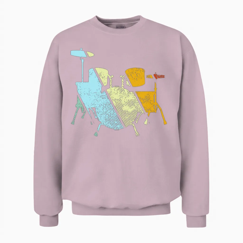 Drums Retro Unisex Sweatshirt in Light Pink