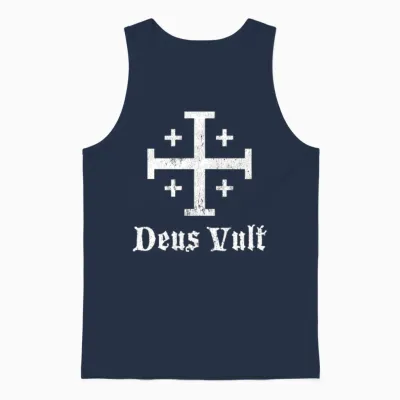 Deus Vult Crusader Shield Cross Unisex Tank Top - Navy