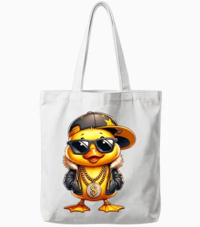 Entchen Designer Designs Cute Duckling Rapper T-Shirt, Unisex Children, Men, Women, Black, S Tote Bags - White