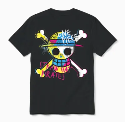 Kids One Piece Straw Hat Pirates Logo Colorful Monkey D Luffy Kids T-Shirt, Blue, 2 Unisex T-Shirt - Black