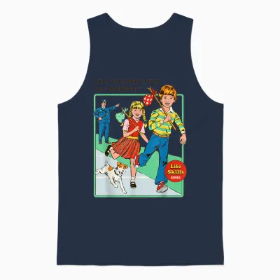 Run Away from Our Problems Sarcastic Retro Funny Adult Humor Unisex Tank Top - Navy