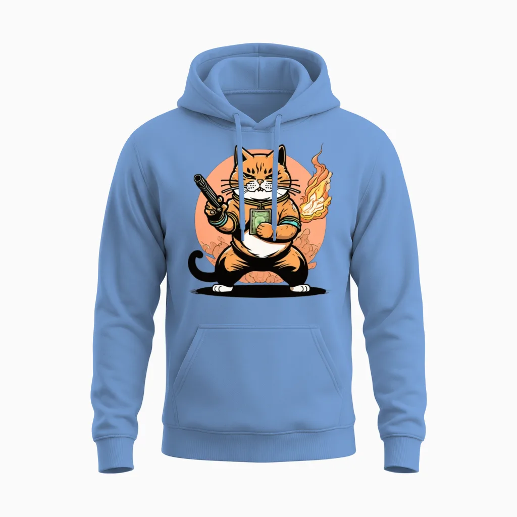Cat Funny Animals Lovers Unisex Hoodie in Carolina Blue