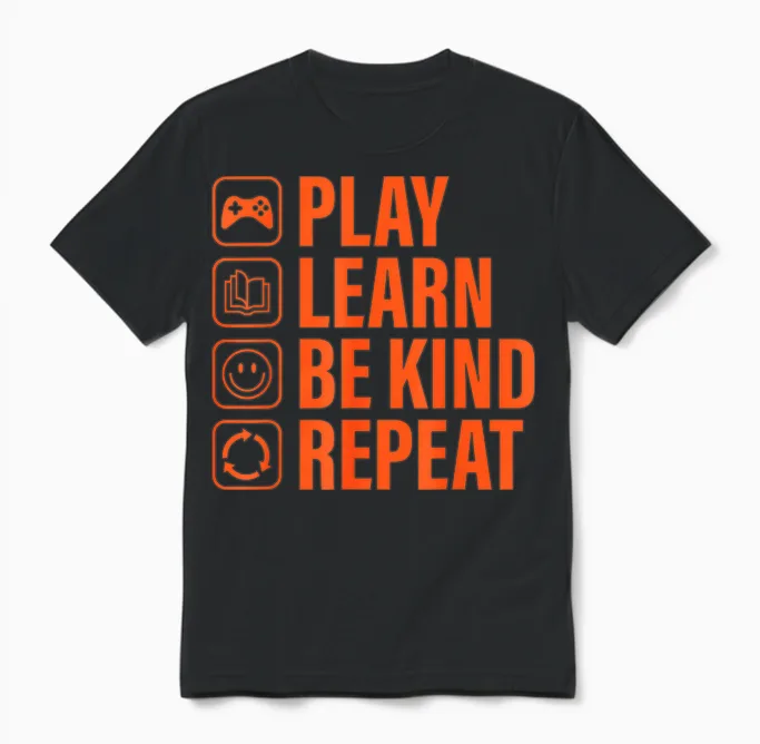 Play Learn Be Kind Repeat Unity Day Orange Kindness Kids Boy Unisex T-Shirt in Black