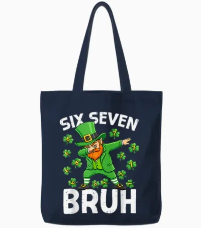 St Patricks Day Six Seven Bruh 6 7 Meme Dab Boys Teens Tote Bags - Navy