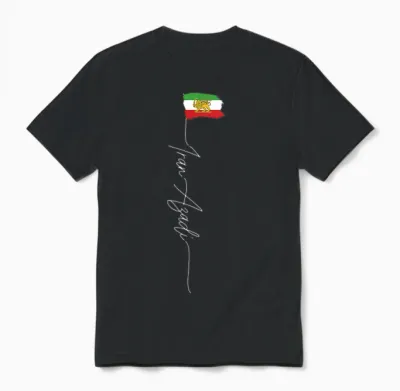 Iran Azadi Iran Flag Map Lion Sun Sword Free Iran Revolution T-Shirt, Black Unisex T-Shirt - Black