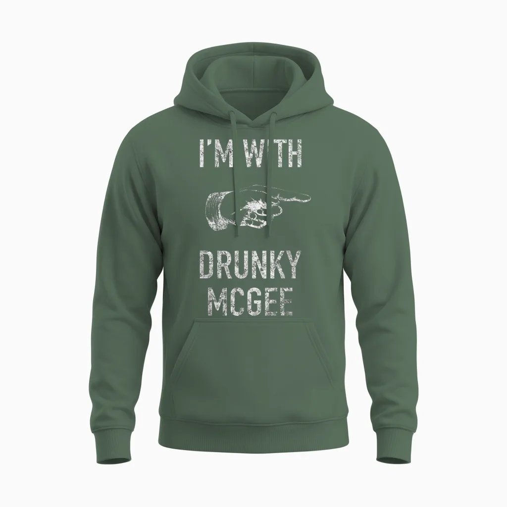Couple St Patricks Day Shirts I'm with Drunky Mcgee Funny Unisex Hoodie in Military Green