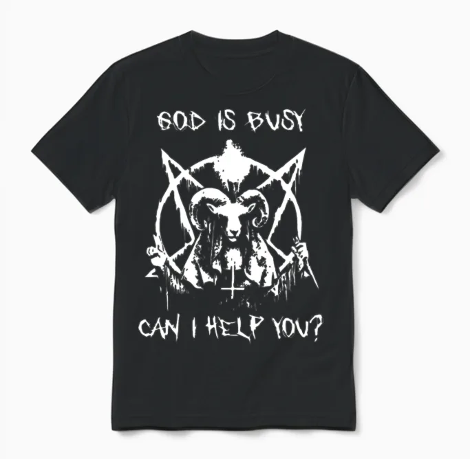 God Is Busy Can I Helo You Viking Unisex T-Shirt in Black