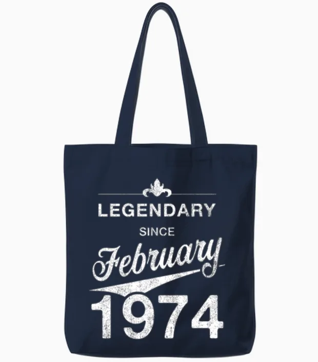 50th Birthday 50 Year Old Born February 1974 Gift Tote Bags in Navy