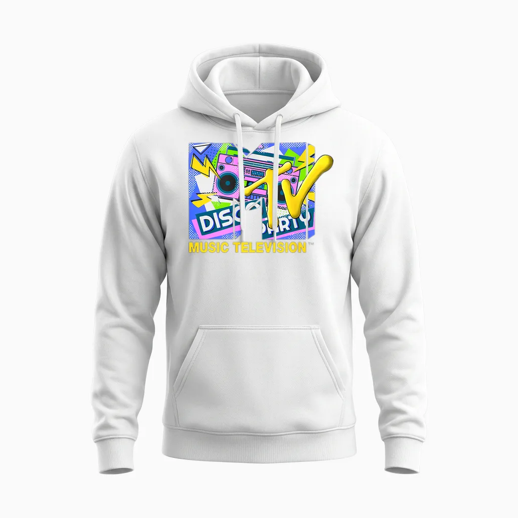 Mademark X Mtv - the Official Mtv Logo with Ghettoblaster for Disco Party Unisex Hoodie in White