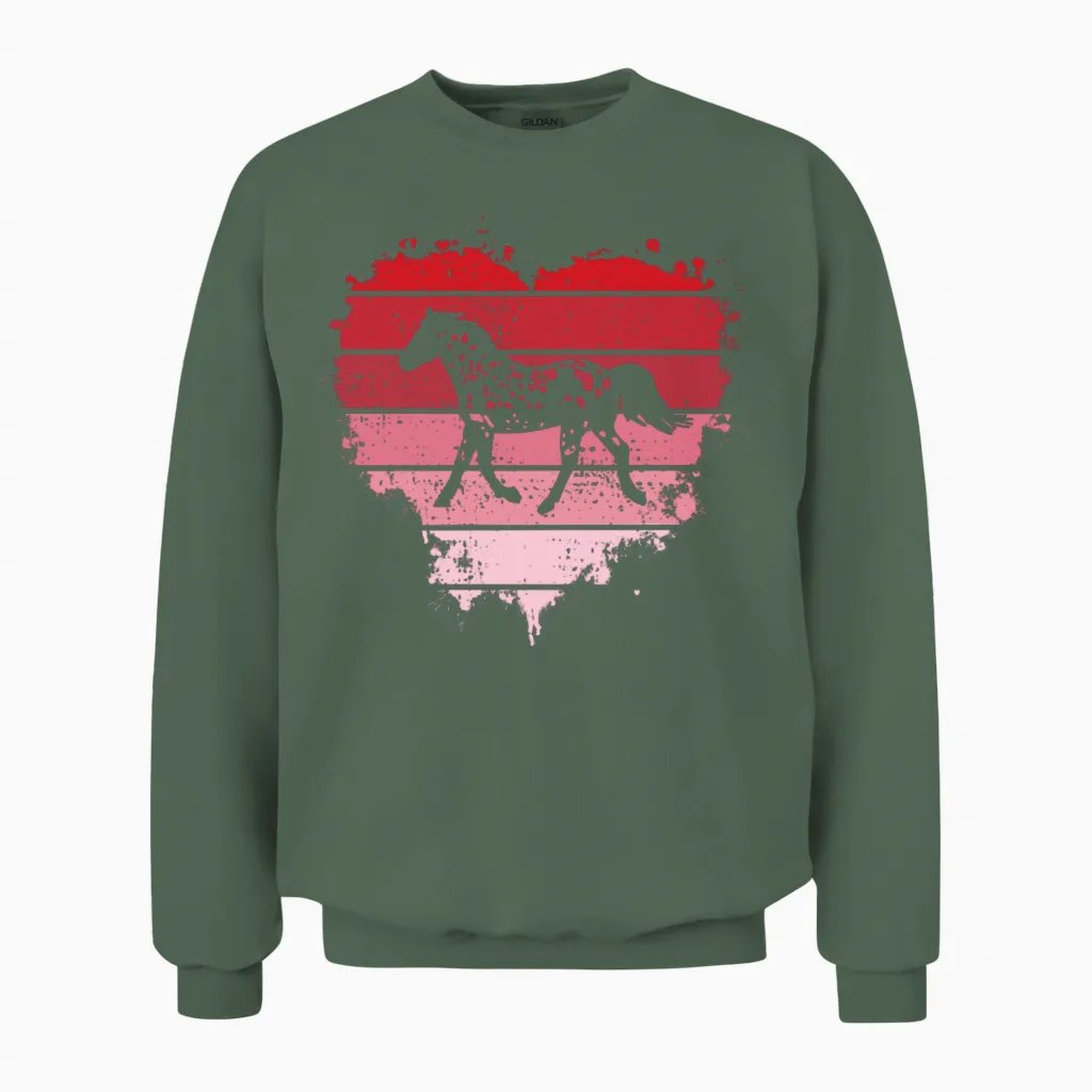 Horse Heart Vintage Lovers Gift Unisex Sweatshirt in Military Green