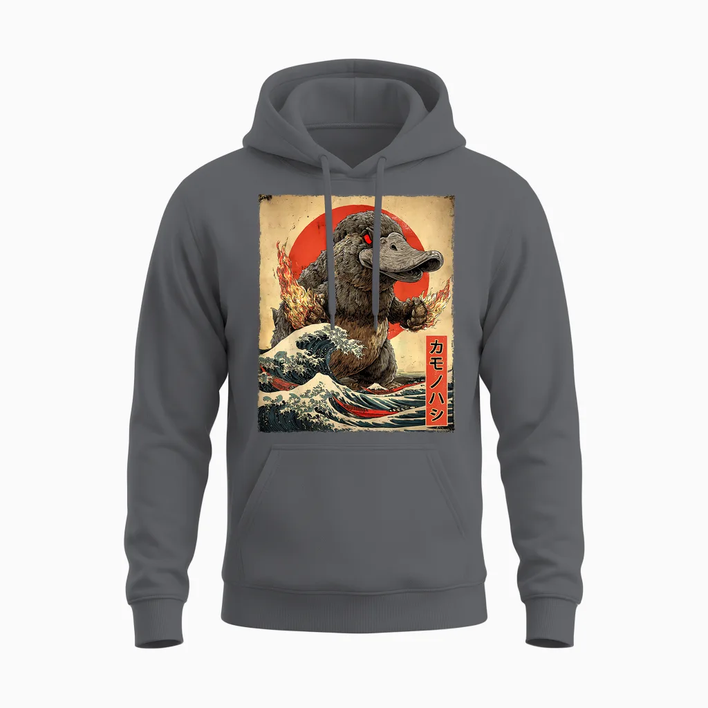 Japanisches Vintage-Poster Mit Schnabeltier-Kaiju-Monster Unisex Hoodie in Charcoal