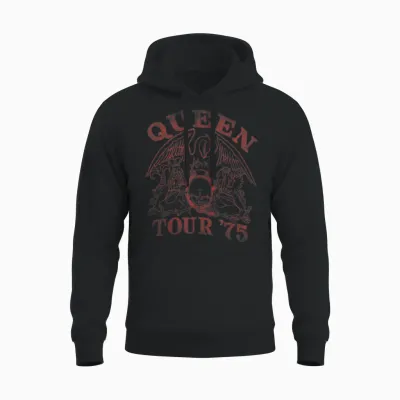 Official Queen Tour 75 T-Shirt, Black, S Unisex Hoodie - Black