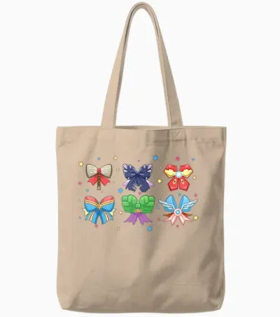 Marvel Avengers Team Coquette Style Cute Fashion Bows Tote Bags - Natural
