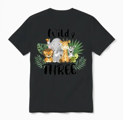 Kinder Wild & Three 3. Geburtstag Junge Lustiges Wildtier Kleinkind Unisex T-Shirt - Black