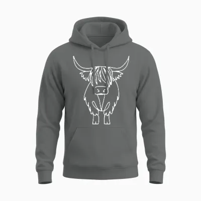 Highland Cow Minimalism T-Shirt, Black Unisex Hoodie - Graphite Heather
