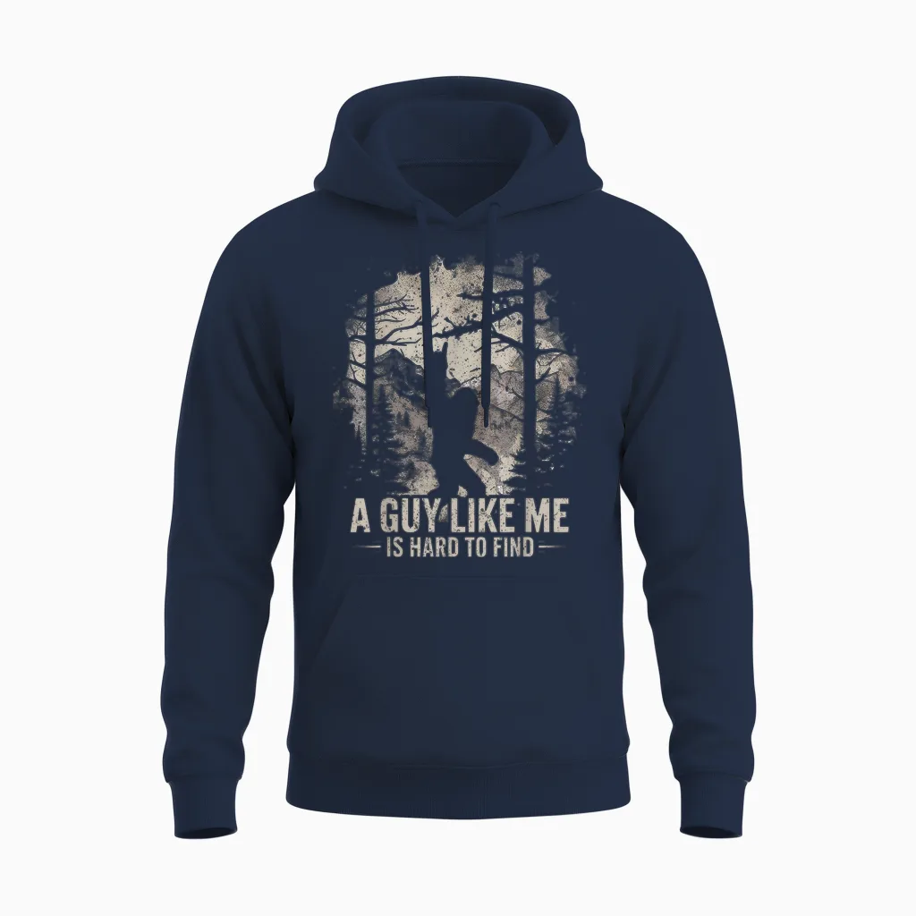 Funny Big Foot Rock a Guy Like Me Is Hard to Find Sasquatch Unisex Hoodie in Navy