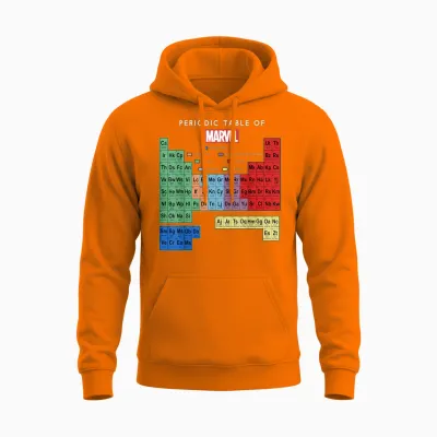 Marvel Ultimate Periodic Table of Elements Graphic Short Sleeve T-Shirt, Black, Small Unisex Hoodie - Safety Orange