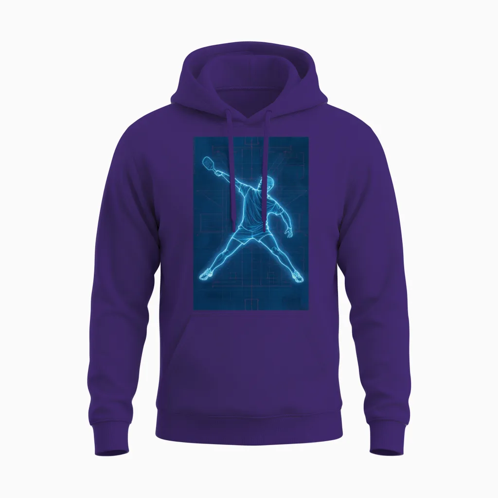 Neon Circuit Tennis Player Unisex Hoodie in Purple