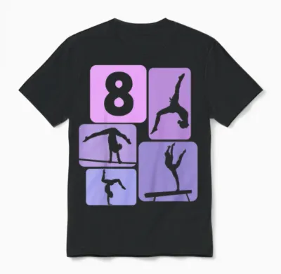 Kids 8th Birthday Girls Gymnastic Dancer 8 Years Gymnastics T-Shirt, Black Unisex T-Shirt - Black