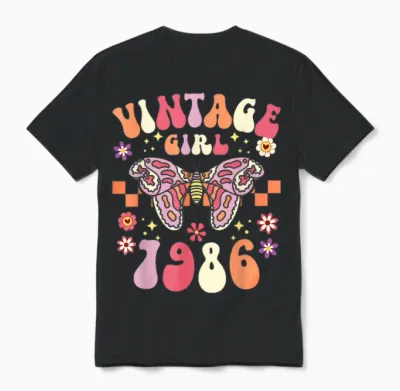 40 Years Vintage Woman Birthday 1986 Unisex T-Shirt - Black