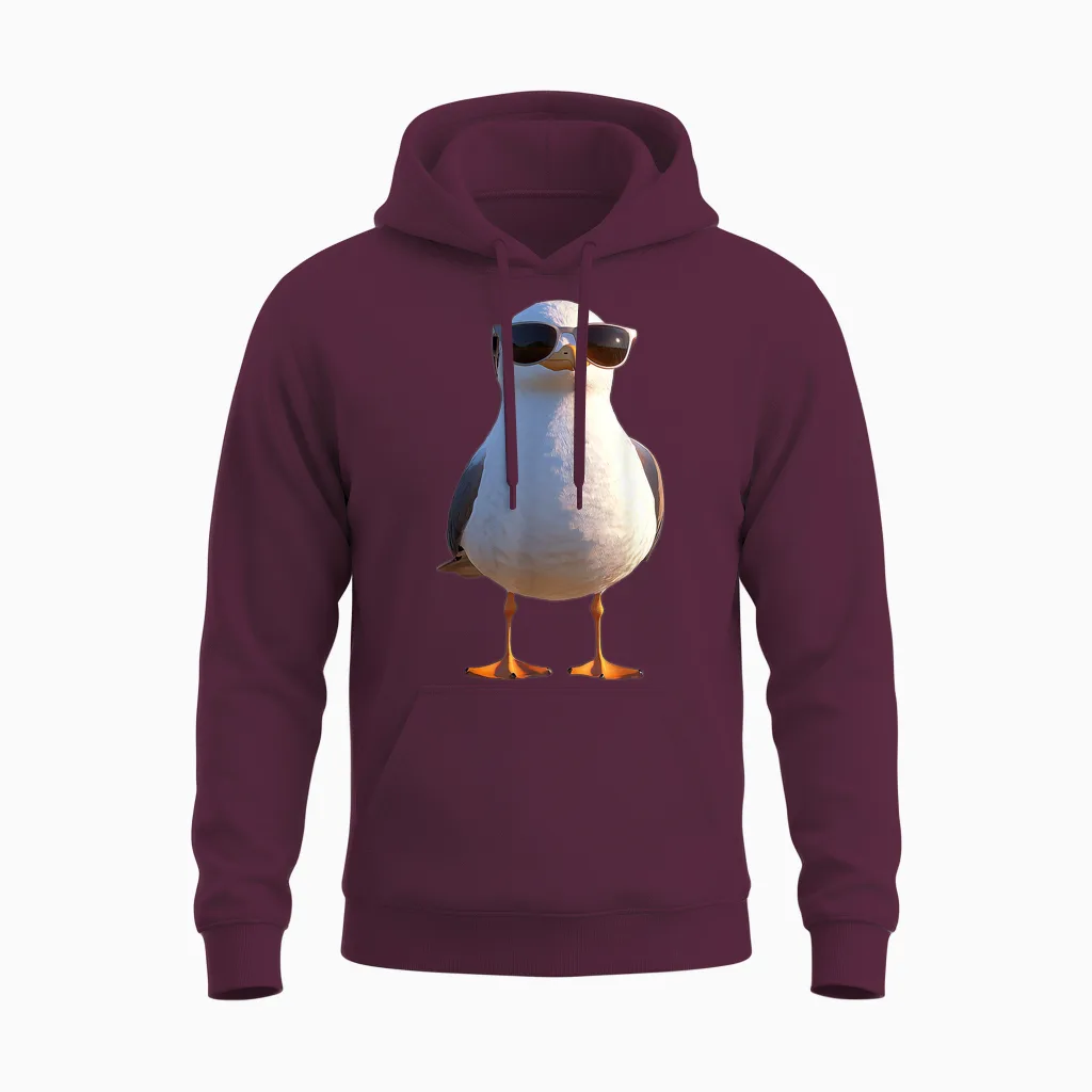 Seagull Beach North Sea Baltic Gull Silver T-Shirt, Black, S Unisex Hoodie in Maroon