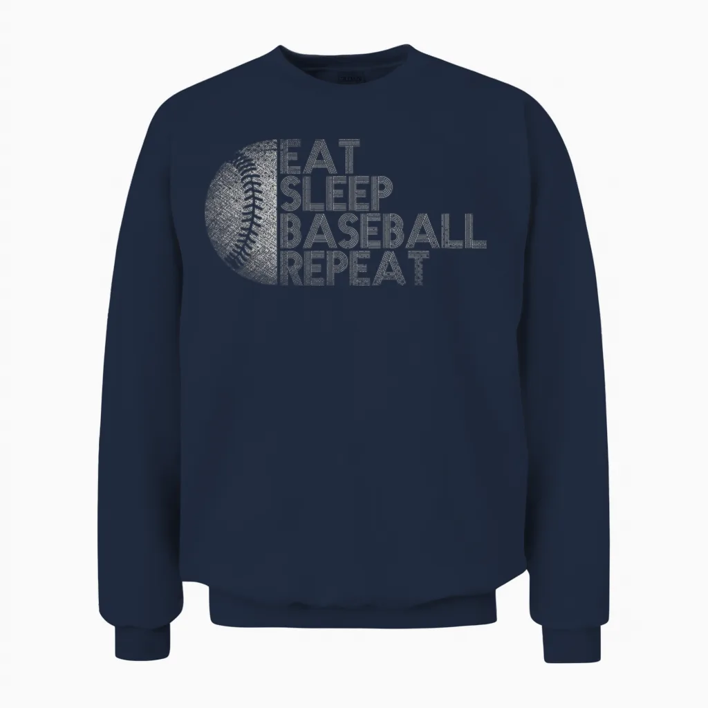 Eat Sleep Baseball Repeat Baseball Player Funny Baseball Unisex Sweatshirt in Navy