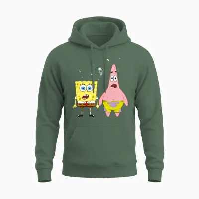 Sponge Bob - Schwammkopf Patrick Star Thaddäus Bubbles Langarmshirt Unisex Hoodie - Military Green