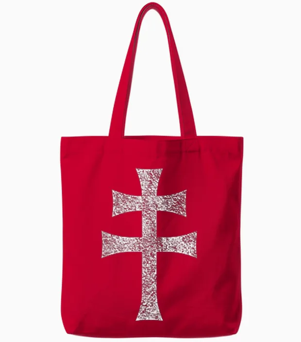 Cross of Lorraine Anjouu Patriarchal Cross Tote Bags in Red
