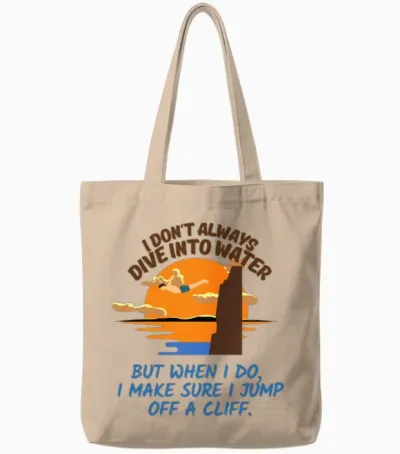 Cliff Jumping Meme Saying Tote Bags - Natural