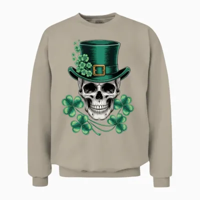 Saint Patrick Irish Sugar Skull Day of Dead Unisex Sweatshirt - Sand