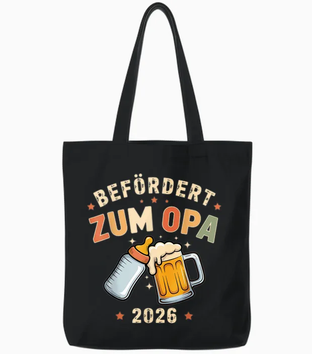 Grandpa 2026 T-Shirt with German Text "ich Werde Opa Schwangeran" Tote Bags in Black