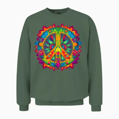 Peace Love Hippie Costume Tie Dye 60s 70s Unisex Sweatshirt - Military Green