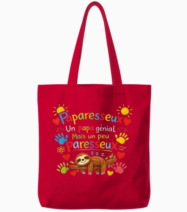 Cadeau Papa Original Paresseux Paparesseux Fête Pères Noël Tote Bags in Red