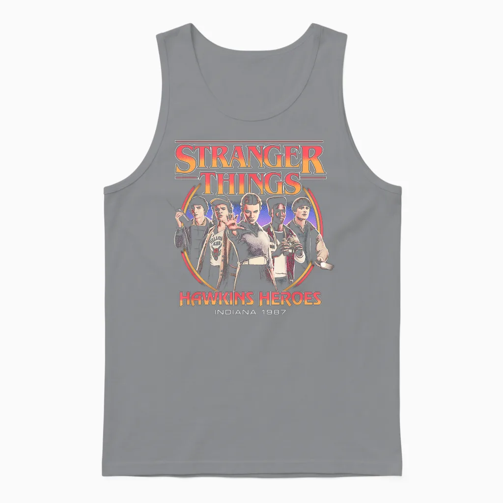 Stranger Things Hawkins Heroes Group 1987 Unisex Tank Top in Sport Grey