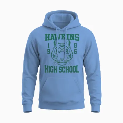Tigers Hawkins Stranger Things 1986 High School Unisex Hoodie - Carolina Blue