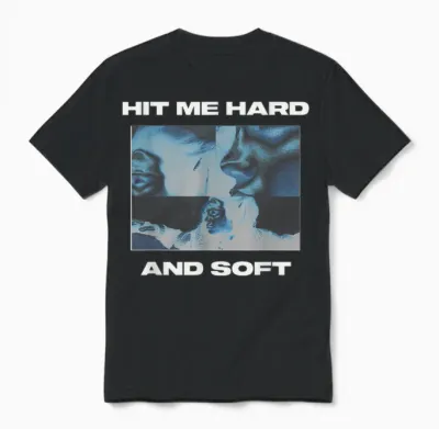 Official Billie Eilish Hit Me Hard and Soft Blue Reverse T-Shirt, Blue, S Unisex T-Shirt - Black