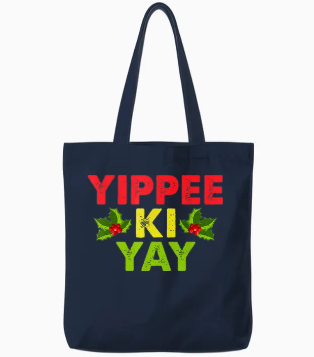 Yippee-Ki-Yay Design Unisex-Adults Funny Christmas T-Shirt, Black, Small Tote Bags in Navy