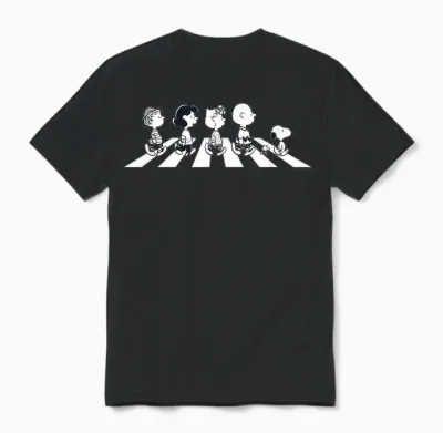 Peanuts Snoopy Charlie Woodstock Beatles Walking Fun Classic Unisex T-Shirt - Black