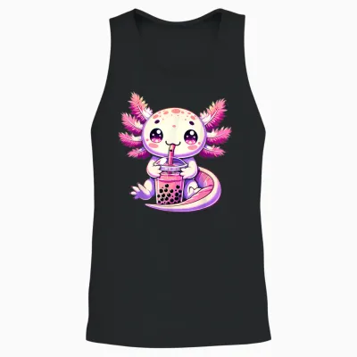 Axolotl Boba Tea Bubble Tea Anime Cute Kawaii Axolotl Unisex Tank Top - Black