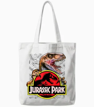 Jurassic Park Raptor Around Classic Logo T-Shirt, Black, S Tote Bags - White