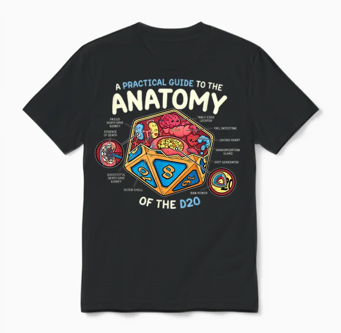 Anatomy of the D20 Polyedrische 20-Seitige Würfel Lustiges Rpg Unisex T-Shirt in Black