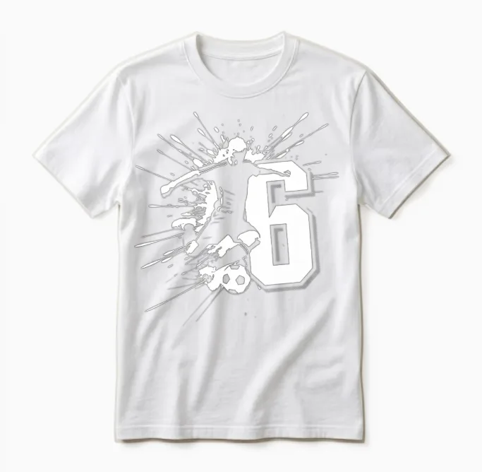 6th Birthday 6 Years Soccer Football Player Unisex T-Shirt in White