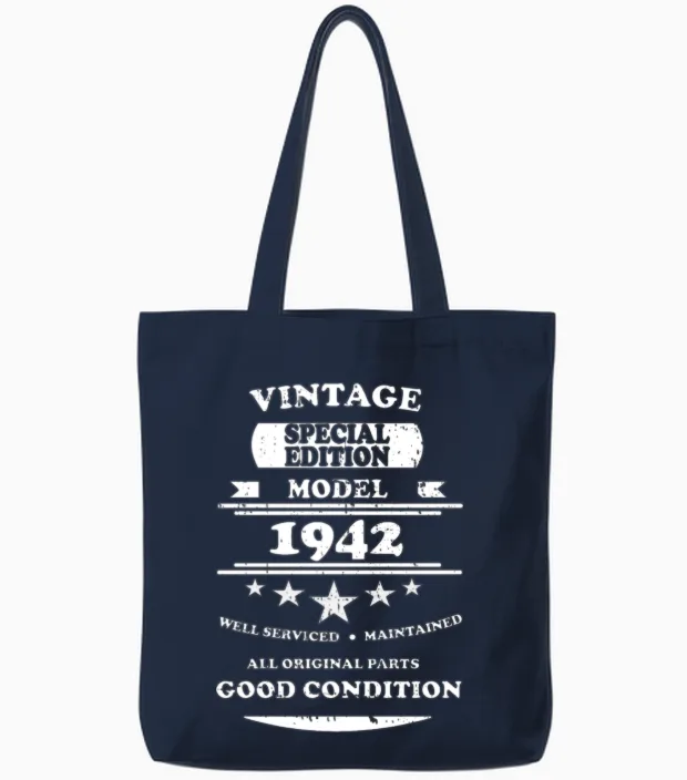 Vintage Retro White 1942 Tote Bags - Navy