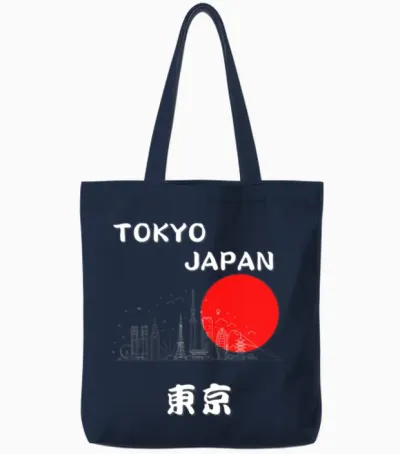 Tokyo Japan Minimalist Japanese Font Kanji Design Tote Bags - Navy