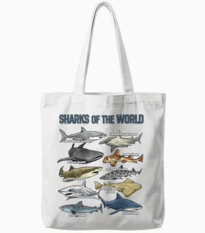 Sharks Animals of the World Marine Biology Fish Shark Lovers Tote Bags - White