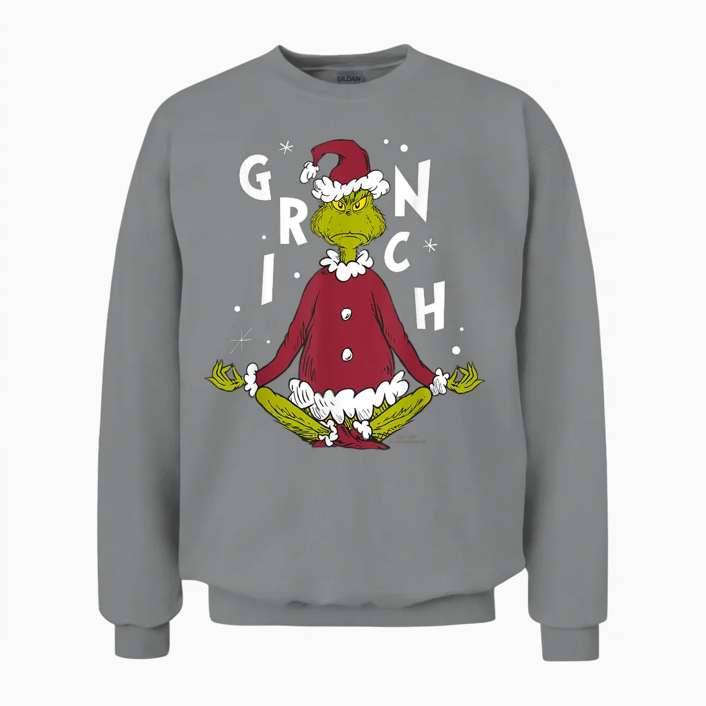 Grinch Meditation Pose T-Shirt, Black, S Unisex Sweatshirt in Sport Grey