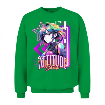 'attitude Check' Retro Style Neon Anime Gd Unisex Sweatshirt - Irish Green