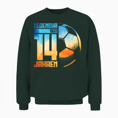 14th Birthday Decoration Football Player 14 Years Boy Teenager T-Shirt, Black Unisex Sweatshirt - Forest